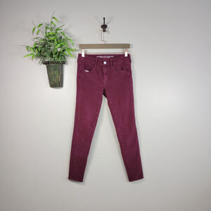 American Eagle Jeans Jegging Mid Rise Skinny Burgundy Maroon Sateen AE 4